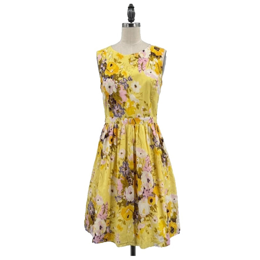 Brooks Brothers Red Fleece Yellow Floral 100% Cotton Dress Size 4 Feminine